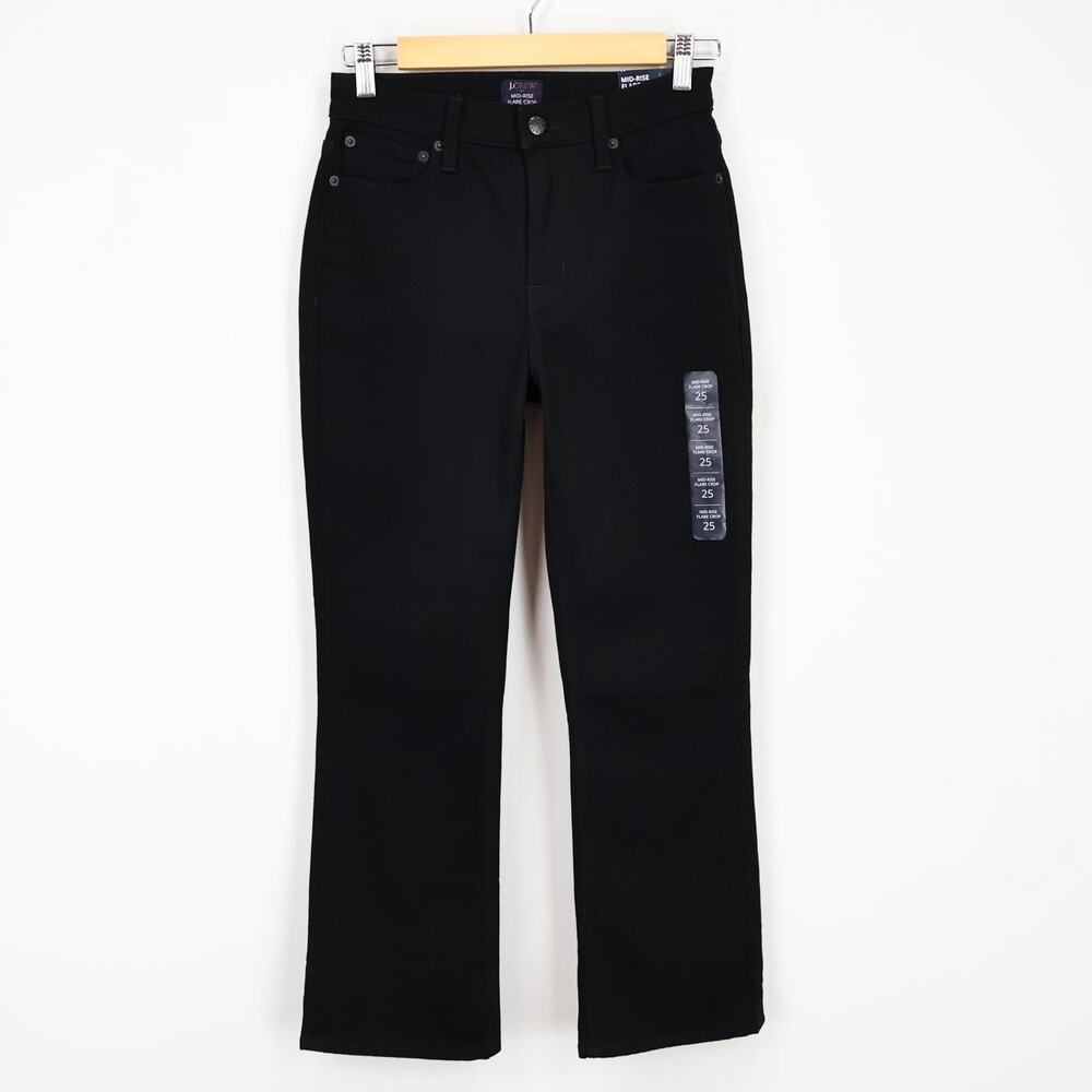 J.Crew Factory Mid Rise Flare Crop All Day Stretch Black Jean Size 25 NWT
